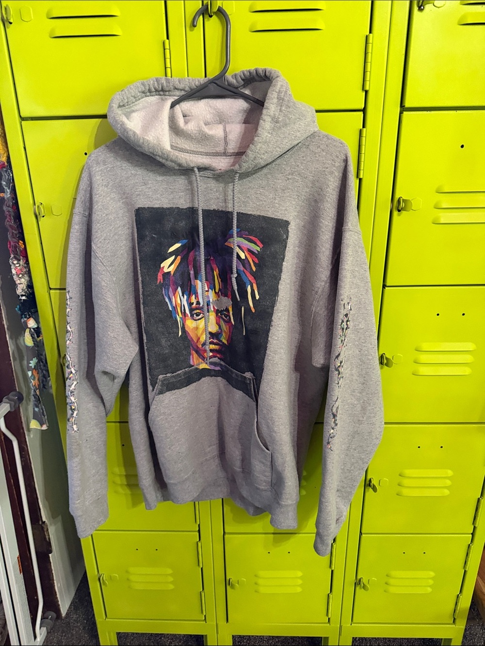 Juice WRLD Gray Graphic Hoodie Sweatshirt with Multi-Color Portrait
